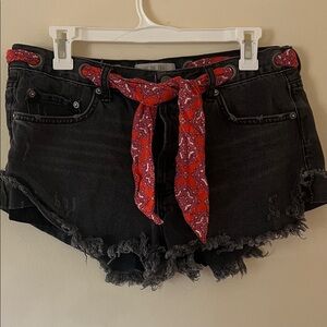 NWOT We The Free Black Jean Shorts with Red Paisley Accent